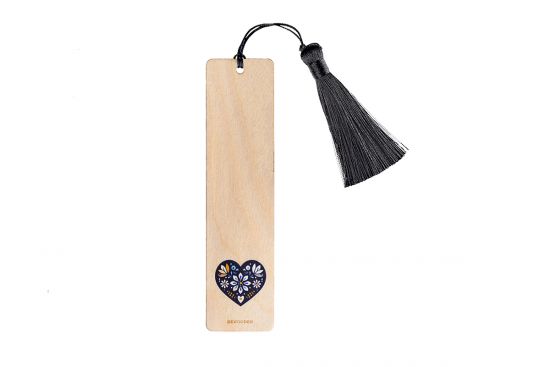 Wooden Bookmark – Folk Heart Blue
