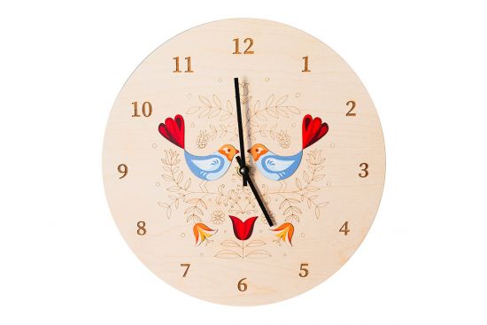 Wooden Wall Clock – Folk Birds Design