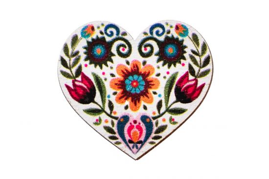 Wooden Brooch Folk Heart – White